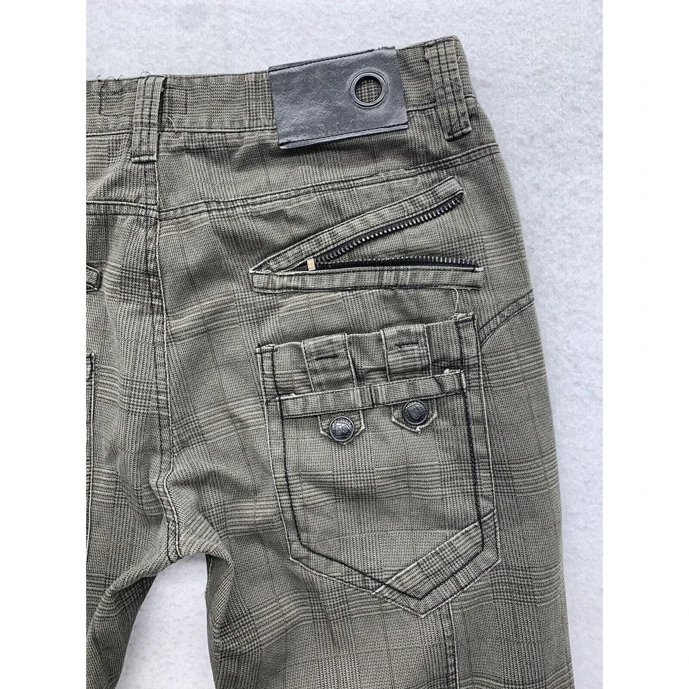 F.J.S.A.I Pants Men Size Size 34/32 Khaki Embellish Pockets Zippers Plaid Check